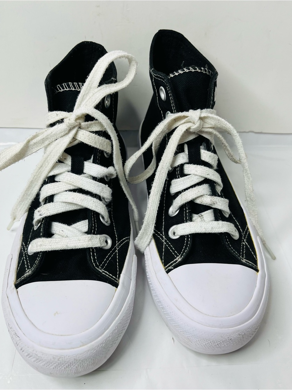 No Boundaries Black Canvas High Top Sneakers White Sole Casual Shoes Sz 7